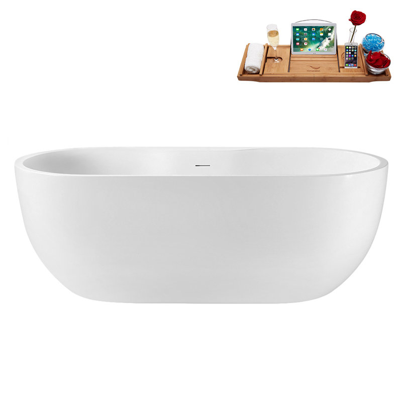 Baignoire autoportante 65 po avec plateau interne 65 po Streamline, Chrome poli