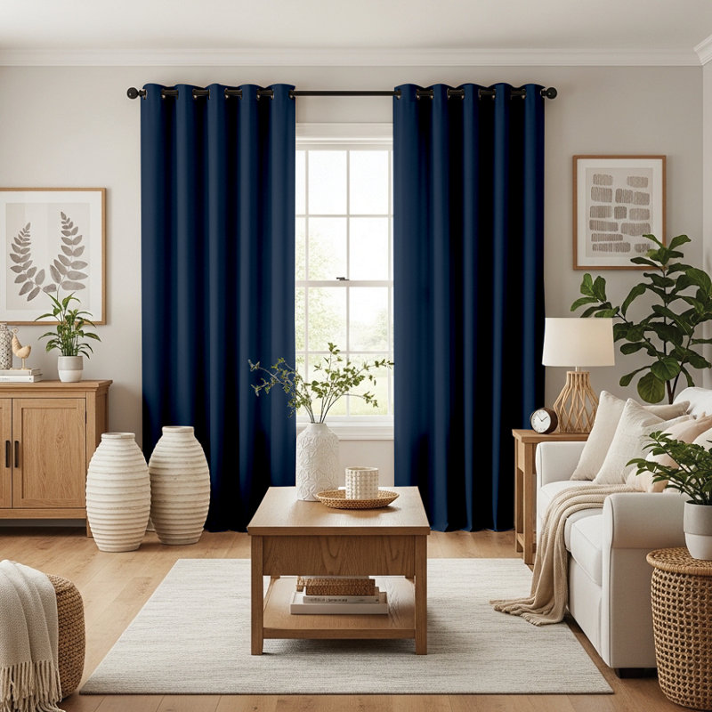 Jeffro Pair of Eyelet Blackout Curtain Panels, 116.84cm Width x 137.16cm Drop, Navy Blue