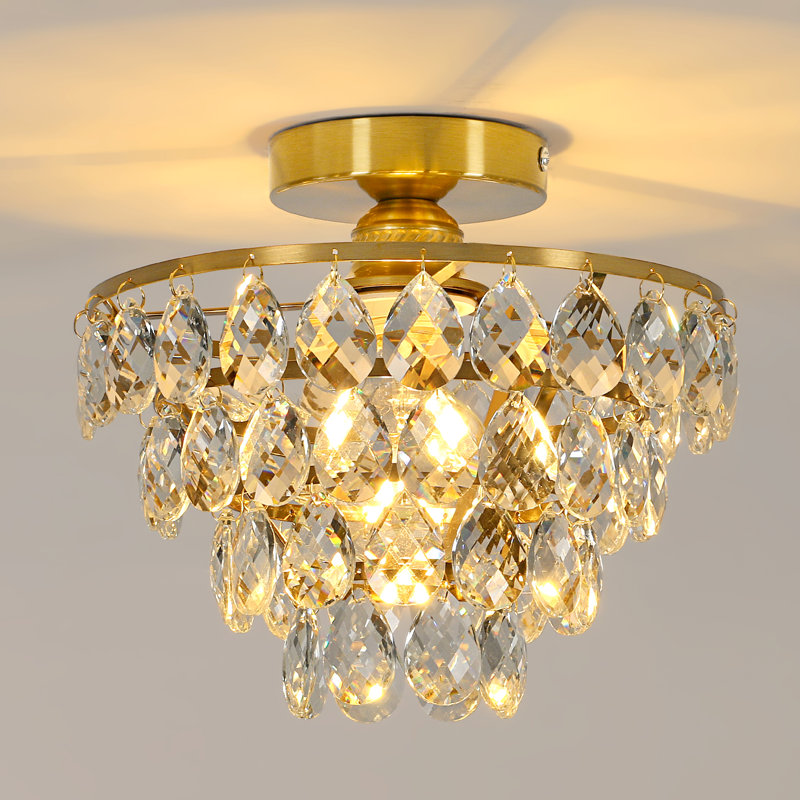 Gold Elegant Luxury Crystal Flush Ceiling Light