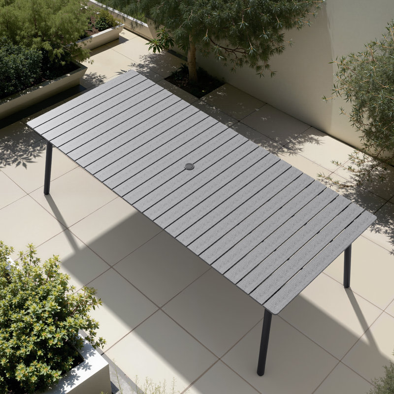 Table de salle à manger de patio avec trou pour parasol, H 29,13 po x L 94,5 po x l 42,12 po, Gris foncé