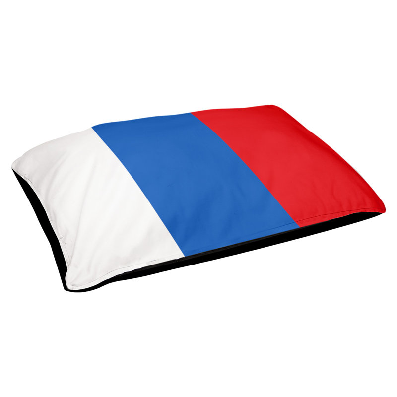 Coussin pour chien Indiana, Grand (l 40 po x P 30 po x H 6,5 po), Blanc / Bleu / Rouge