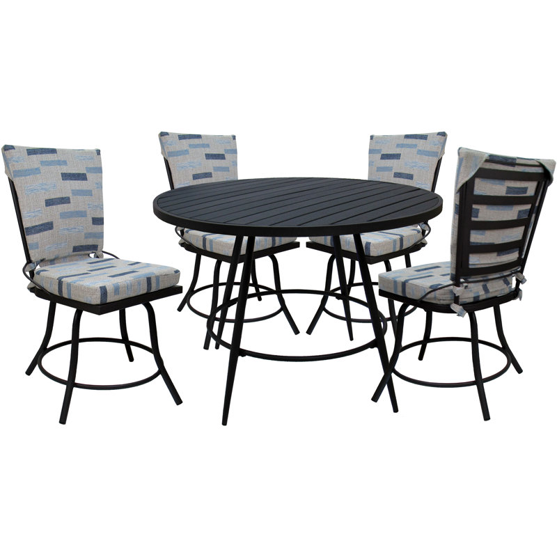 Ensemble repas d'extérieur 42 po Merrile, Structure noire / Coussin bleu