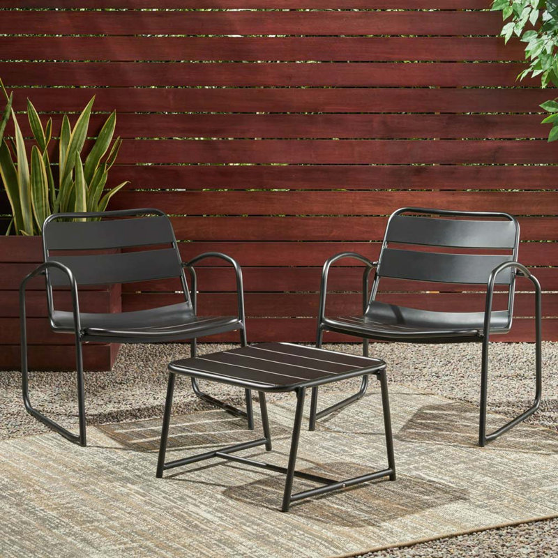Ensemble de patio 3 pièces pour 2 personnes, Noir