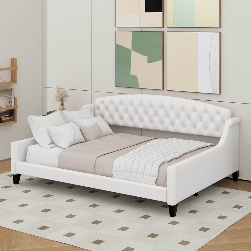 Lit de jour double capitonné de luxe moderne, Beige