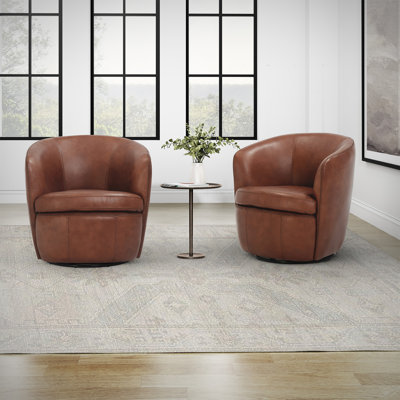 Azurdee Top Grain Genuine Italian Leather Swivel Barrel Chair (Set of 2)