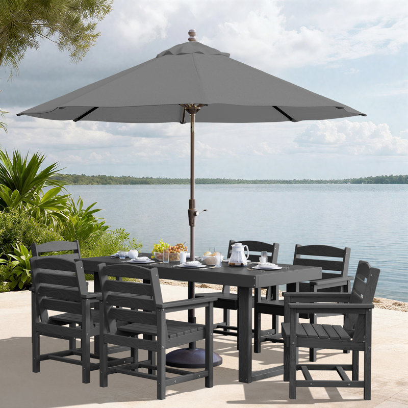 Rectangular 6 - Person 70'' L Outdoor Dining Set With 6 Chairs, Gray