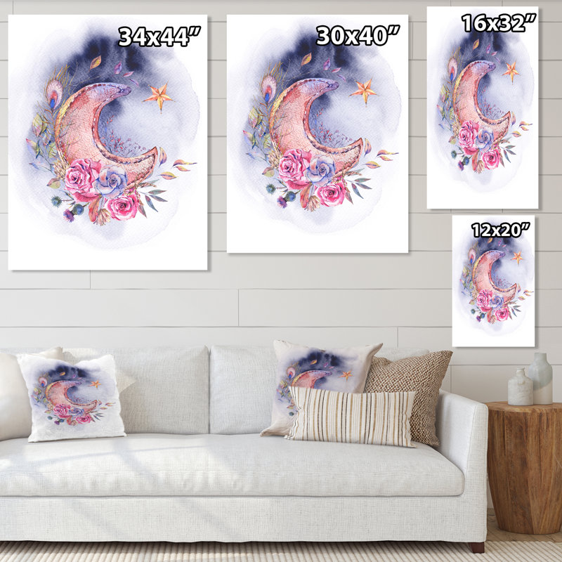Ramadan Vintage Pink Moon - peinture sur toile, H 32 po x l 16 po x P 1 po, Toile tendue