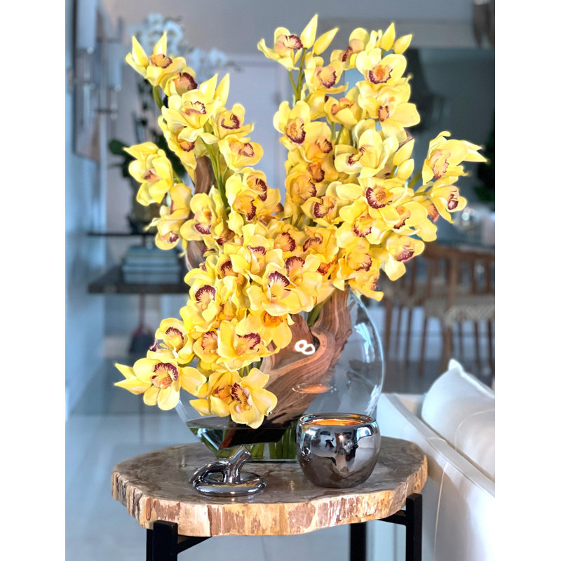 Cymbidiums In Moon Vase, Yellow
