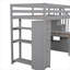 Petit lit mezzanine simple en bois massif avec bureau intégré, tiroirs de rangement et tablettes gris neutre