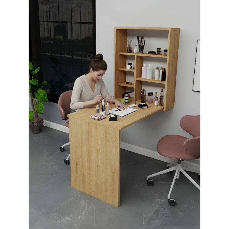 Computer Desk with Shelves Wall Mountable Lindzy, Sapphire Oak