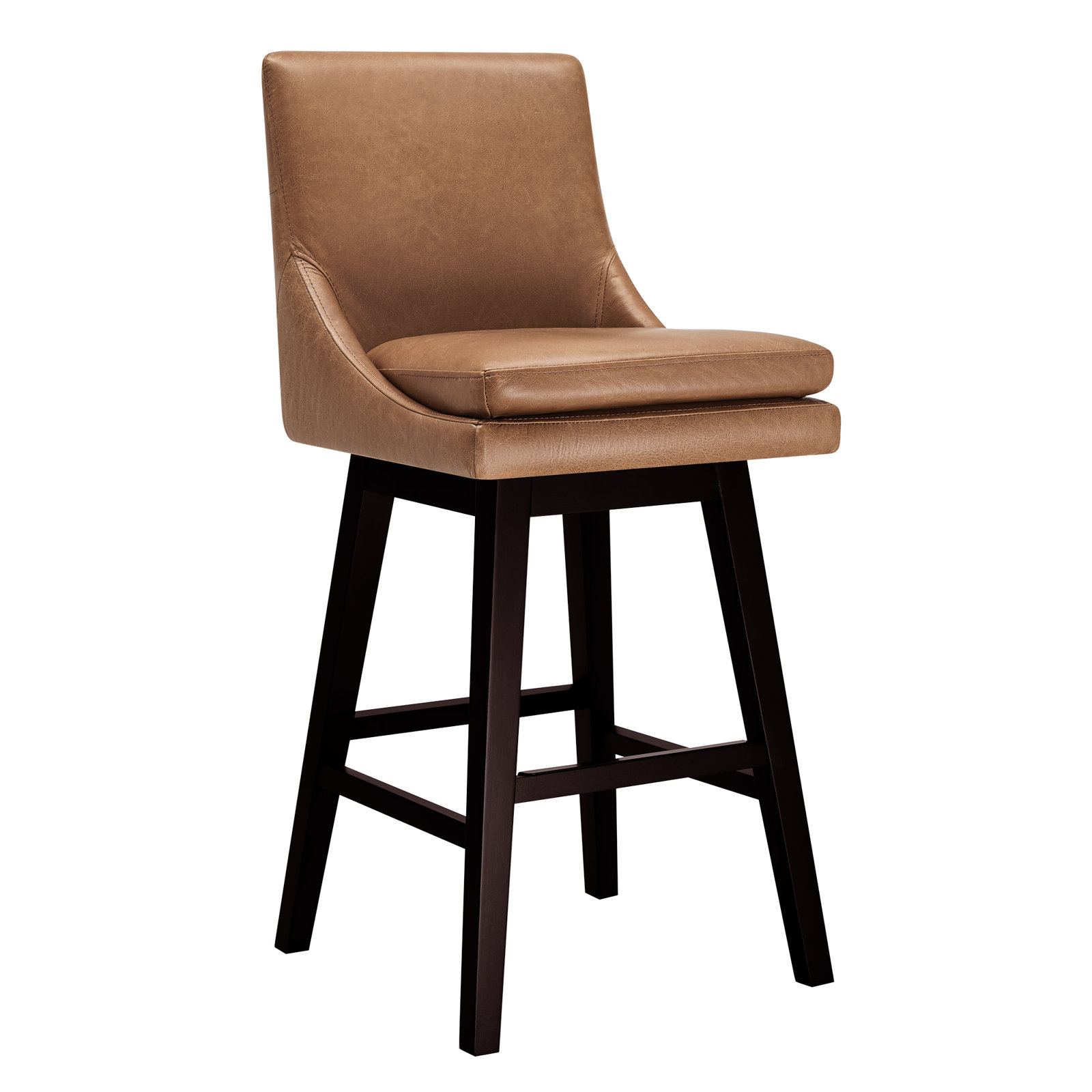 Zahara Neri Upholstered Swivel, Bar Stool (30" Seat Height), Marseille Brown Genuine Leather