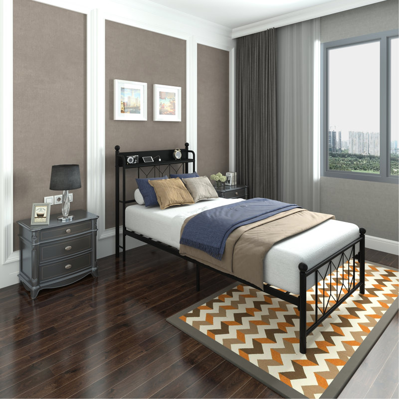 Les cadres de lit simple sont équipés de DEL pour un éclairage coloré, une tête de lit avec plusieurs sorties, une structure en métal, aucun sommier, un espace de rangement inférieur, une ceinture de 38,22 lb, des ports, un système de soutien, de l'espace supplémentaire,