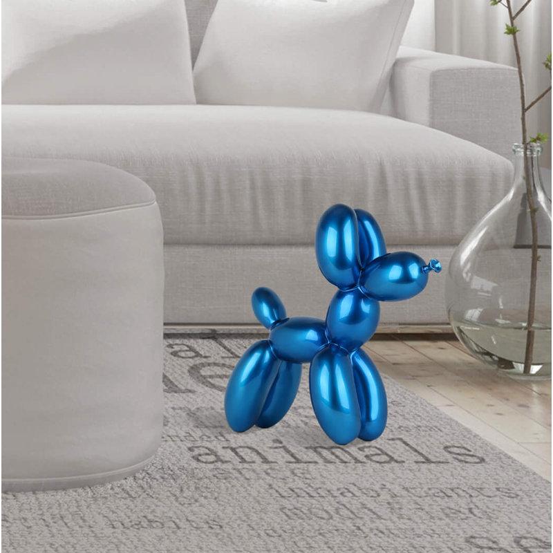 Dog Balloon Large Resin Statue, 46cm H x 50cm W x 18cm D, Blue