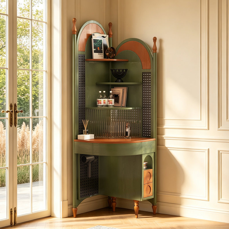 Retro Green Solid Wood Corner cabinet