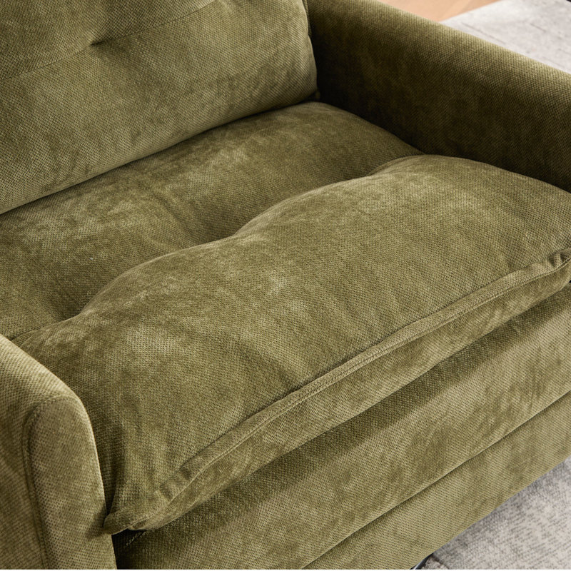 Fauteuil d'appoint pivotant en tonneau avec revêtement en chenille et accoudoirs rembourrés à base métallique à 360 degrés