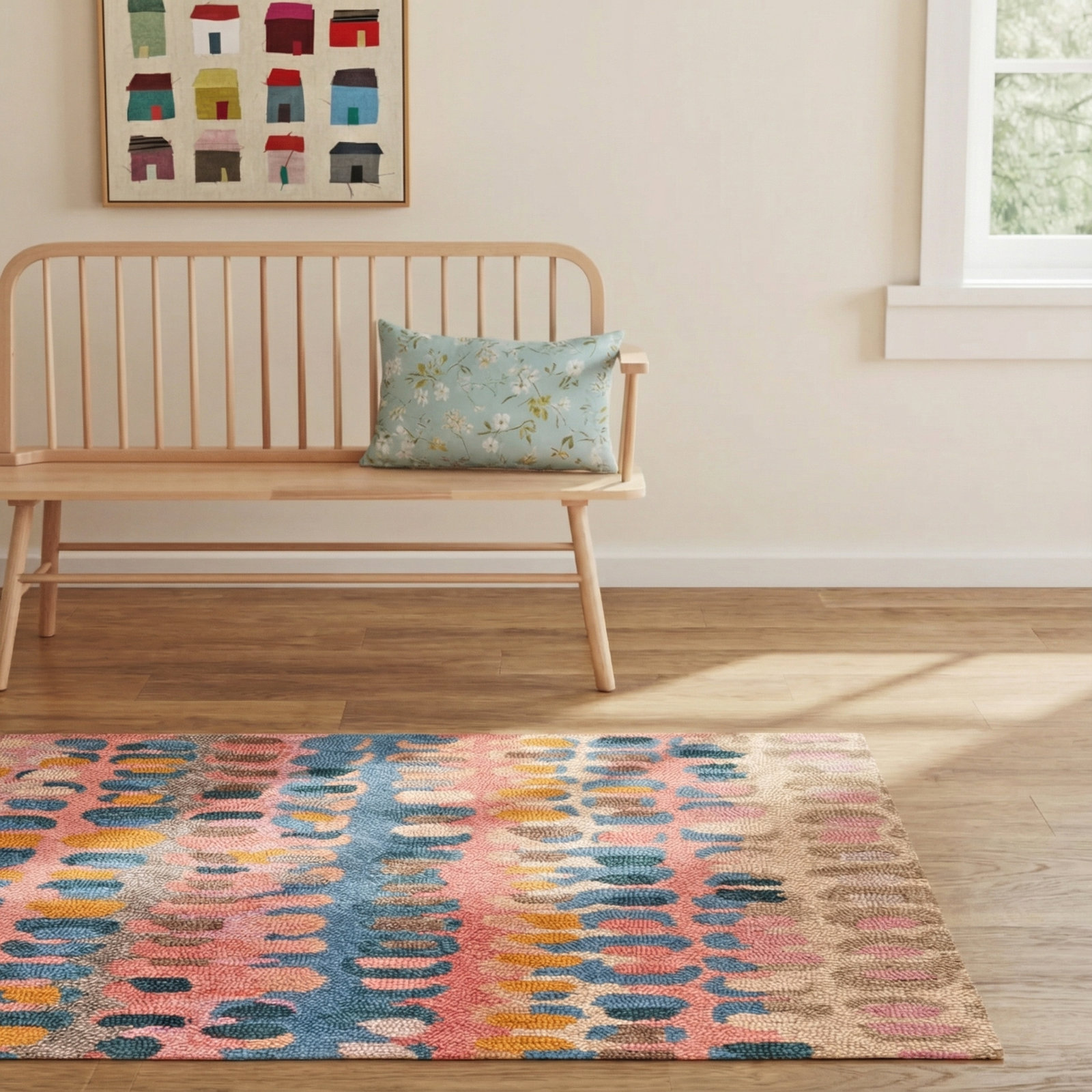 Paint Chip Coral Hand-Hooked Abstract Wool Rug, Rectangle 6' x 9'