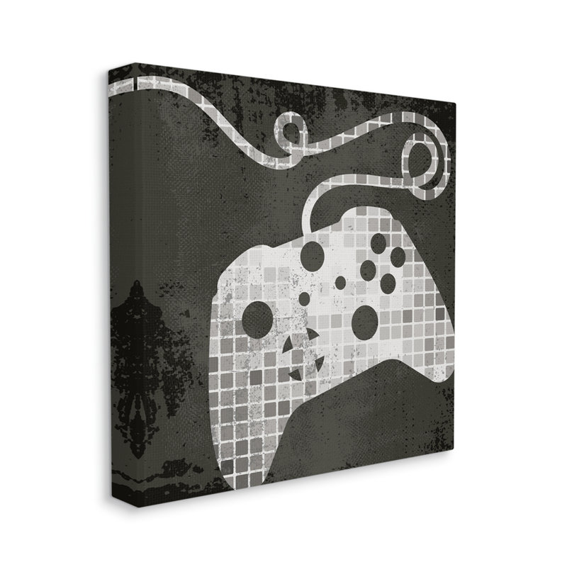 " Video Game Controller Outline Geometric Square Pattern ", 30" H x 30" W, Wrapped Canvas