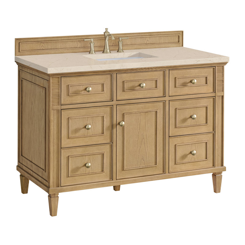 Lorelai 48'' Single Bathroom Vanity with Top, Light Natural Oak, Parisien Bleu Quartz, 8" Widespread