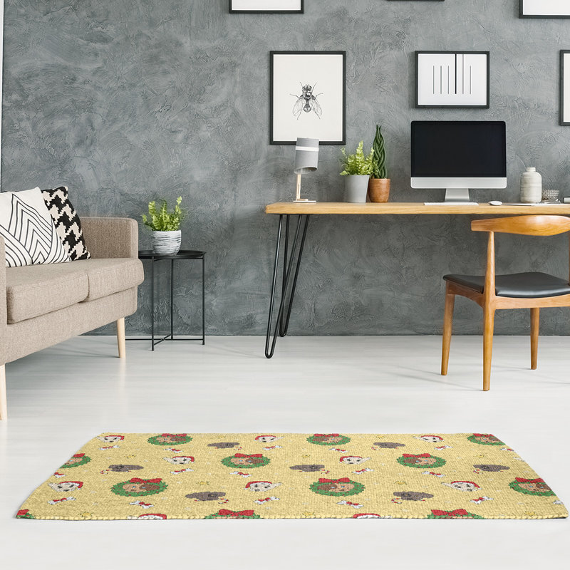 Tapis jaune/vert/rouge fait main, Rectangle 5 pi x 7 pi