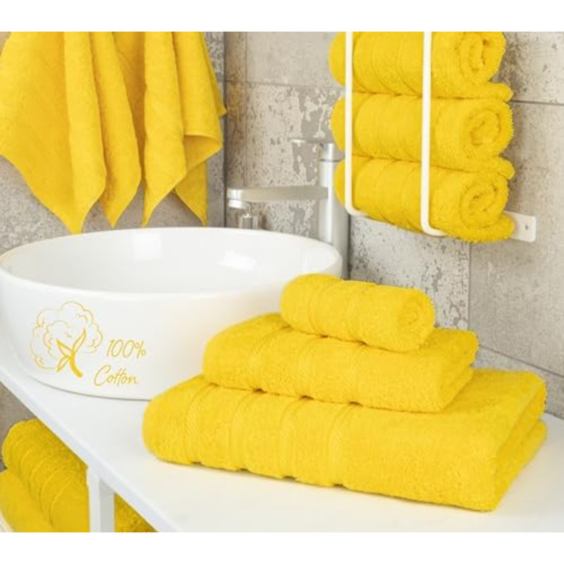 Premium 3 Piece Towel Set, 1 Bath Towel 1 Hand Towel 1 Washcloth, 600 GSM 100% Cotton Turkish Towels For Bathroom, Yellow Towel Set