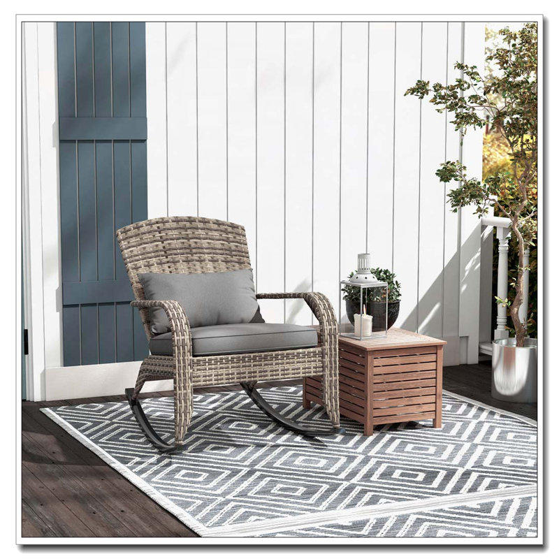 Chaise berçante d'extérieur en osier et rotin, Gris, Gris