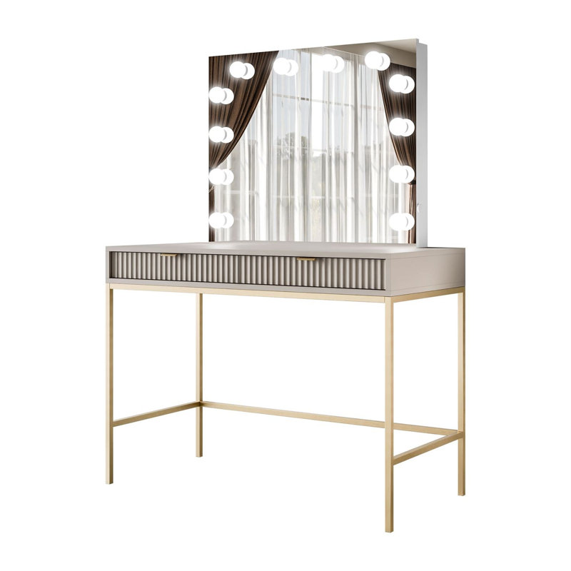 Dressing Table with Mirror, Cashmire/Gold