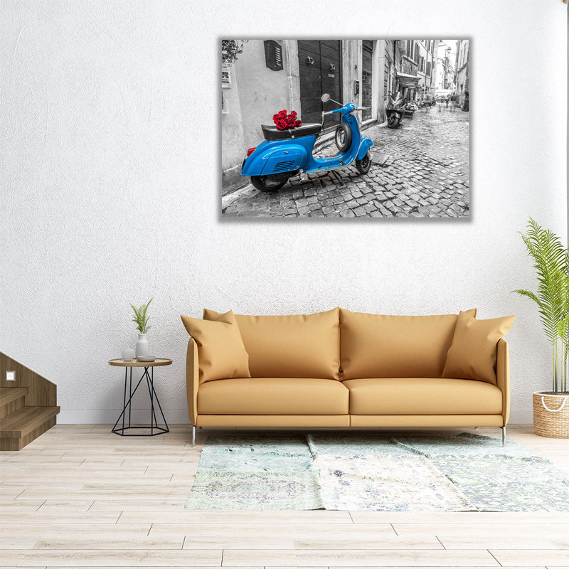 «Old Scooter with Bunch of Roses, Rome», reproduction d'art sur toile, H 30 po x l 40 po
