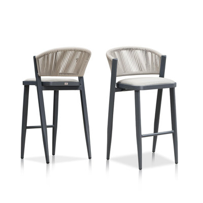 28.74" Patio Aluminum Contrasting Color Bar Stool With Cushion (Set Of 2)