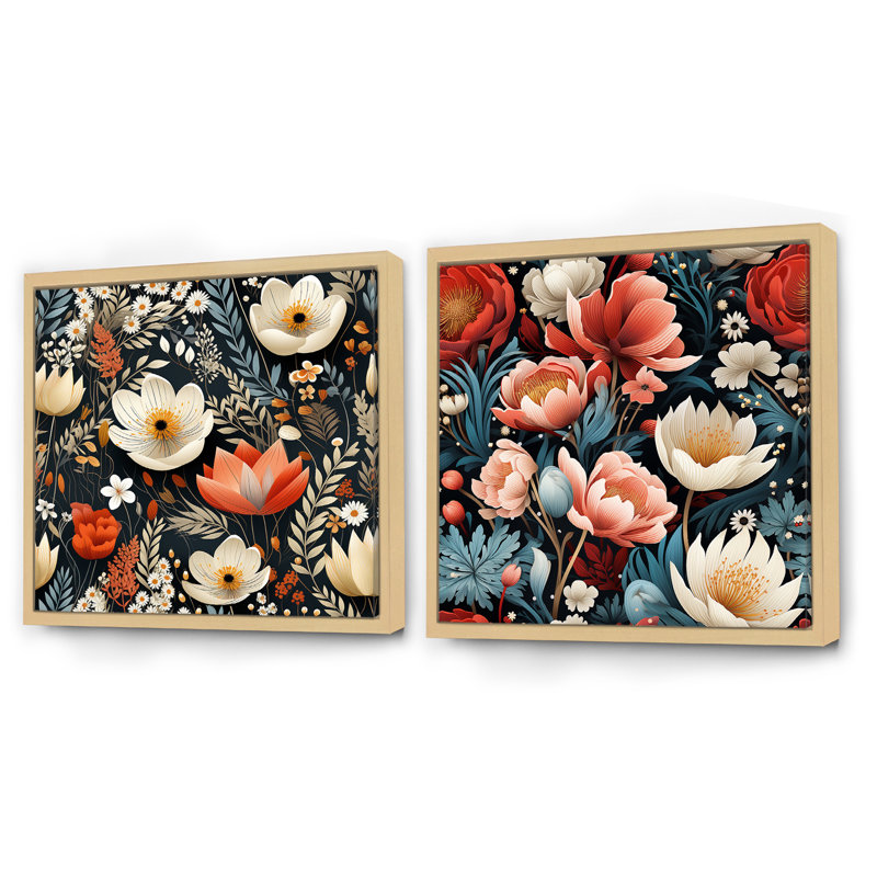 Ilan - Ensemble de 2 collages carrés botaniques abstraits, Cadre flottant brun, H 36 po x l 73 po