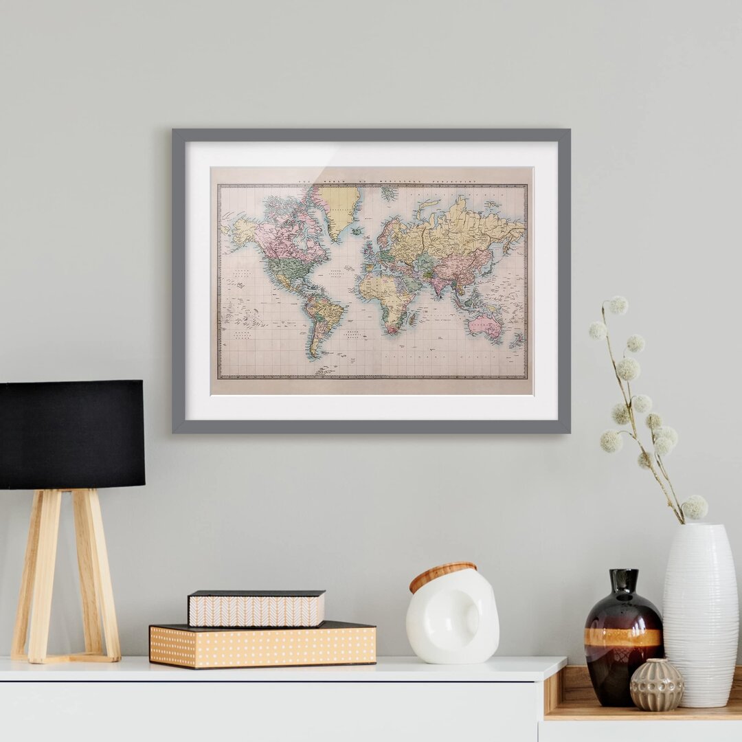 Gerahmtes Poster Vintage World Map, 1850