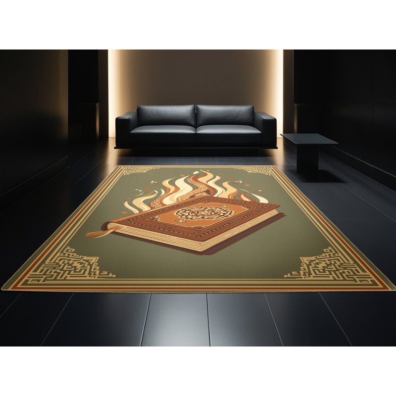 Soft Plush Polett Book And Torch Symbol Classic Oriental Area Rug in Brown – LightBrown Binding, 2x4