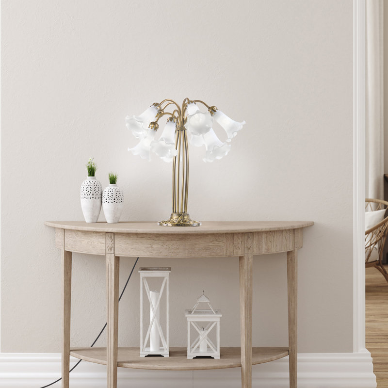 21" Stewartsville 10 Light Lily Table Lamp, White, Brass