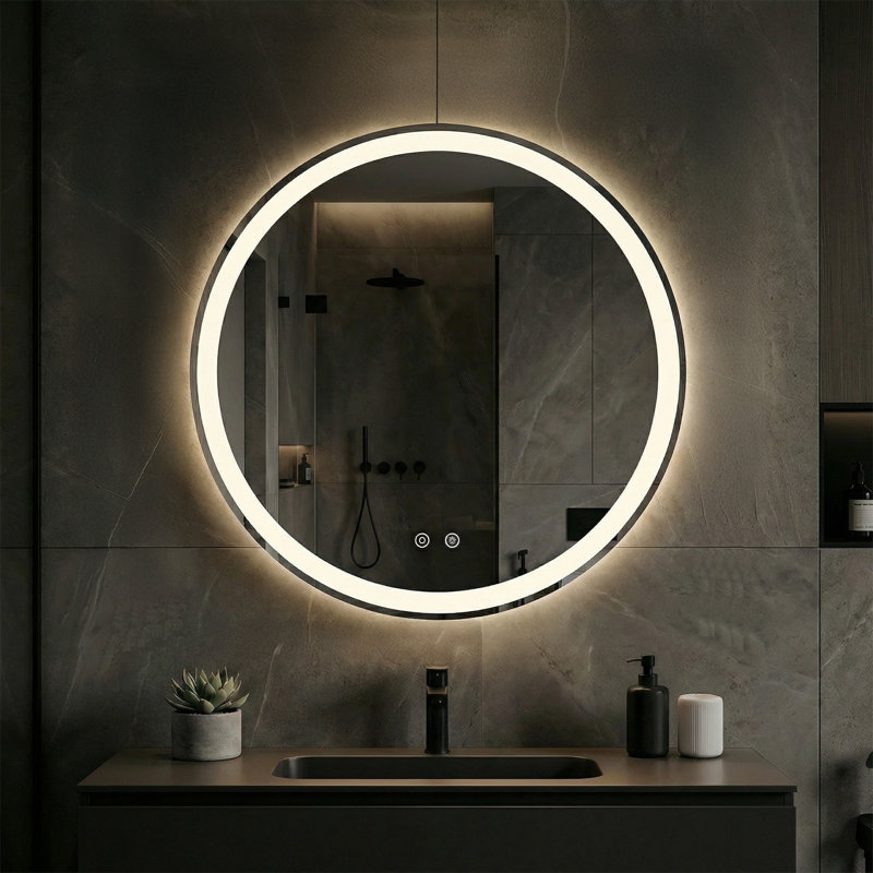 Wall-Mounted Round LED Anti-Fog Bathroom Mirror, Adjustable Brightness and Color Temperature Vanity Mirror, 24" x 24"