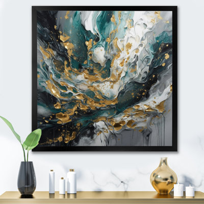 Gold Teal Ink On Stone - Abstract Wall Decor