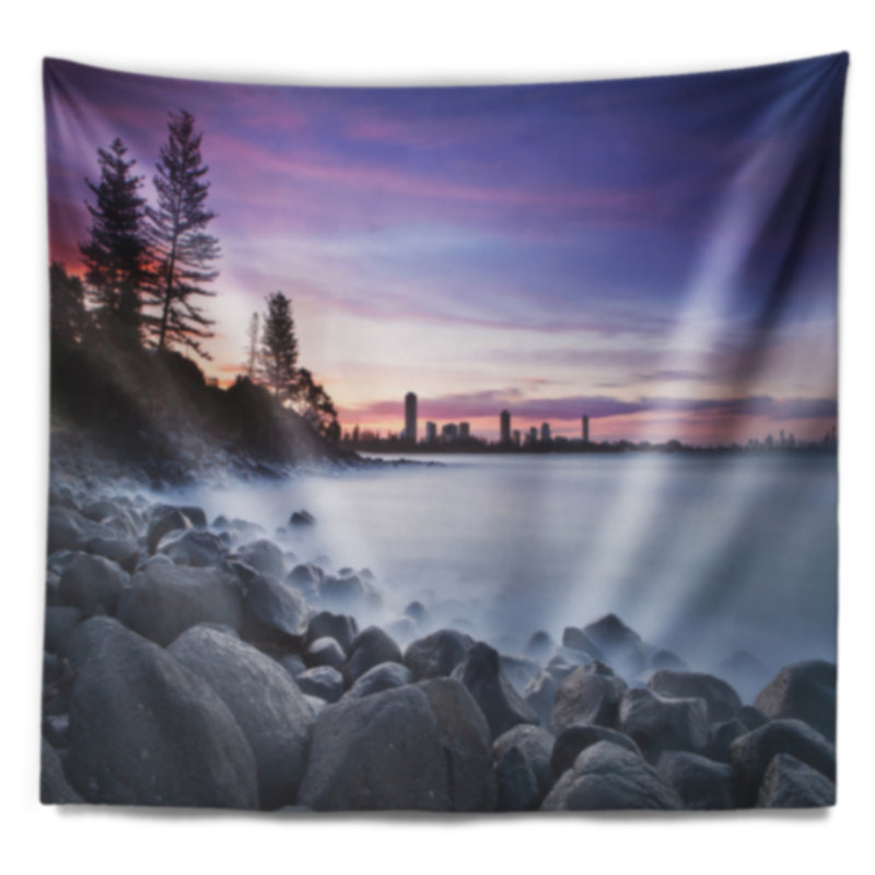 Paysage marin, pointe de Burleigh, tapisserie bleue, H 32 po x l 39 po
