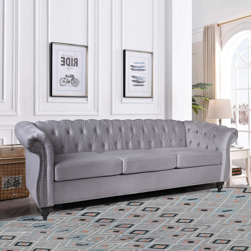 Jemotte 83.85'' Upholstered Velvet Sofa, Gray Velvet