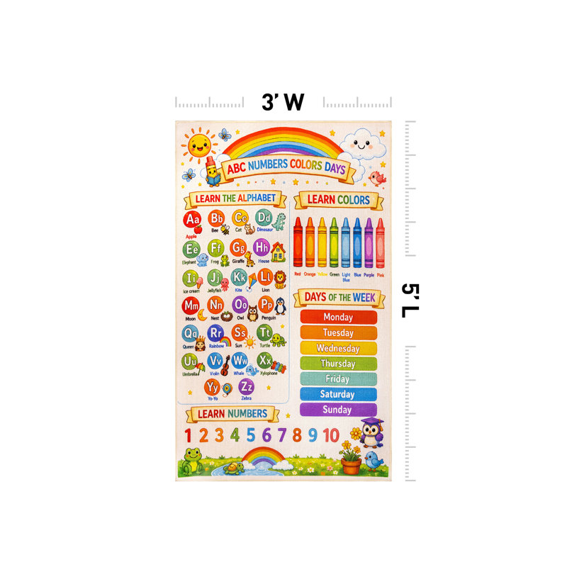 Couleurs ABC, couleurs, tapis pour enfants, multi, envers antidérapant, 3 pi x 5 pi