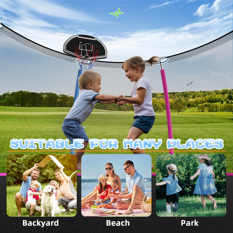 SENCHO GINSYTALIOR Round Backyard Trampoline with Safety Enclosure, Pink