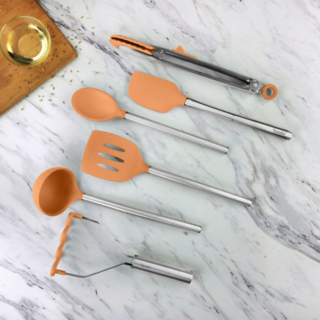 Apricot Silicone and Stainless Steel 6-Piece Kitchen Utensil Set