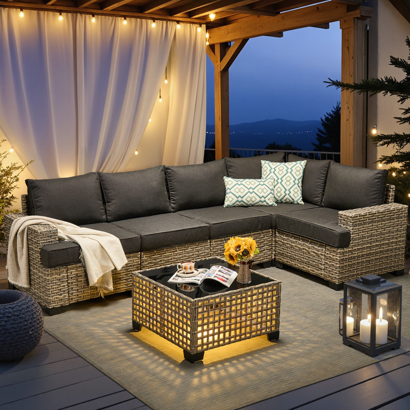 Carolle 6 - Person Sectional Seating Group With Cushions, Black