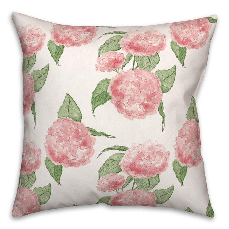 Pink Hydrangea Pattern Throw Pillow