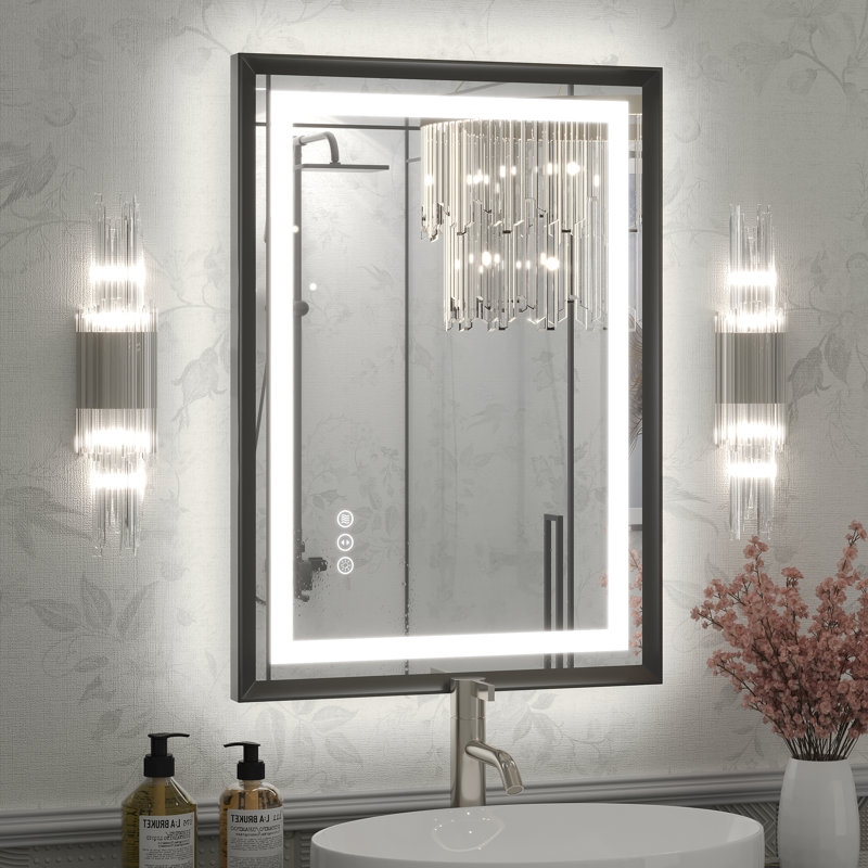 Molly Black Metal Framed LED Front Light and Backlit Anti-Fog Wall Bathroom/ Vanity Mirror, 28" H x 20" W