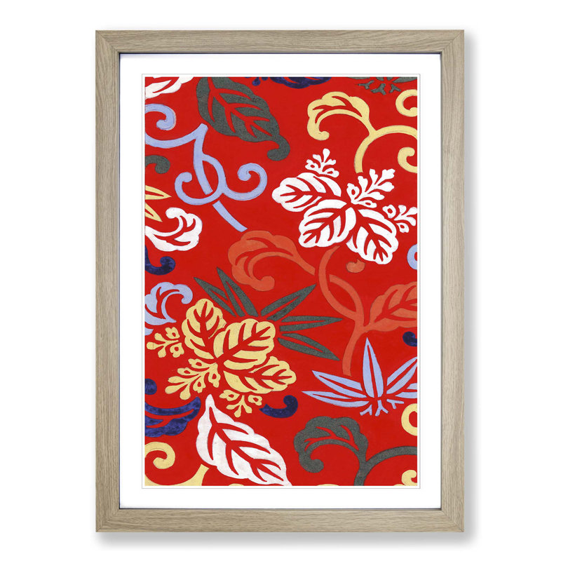 Japanese Floral Pattern - Picture Frame Painting Print, 65cm H x 48cm W x 2cm D, Oak Framed