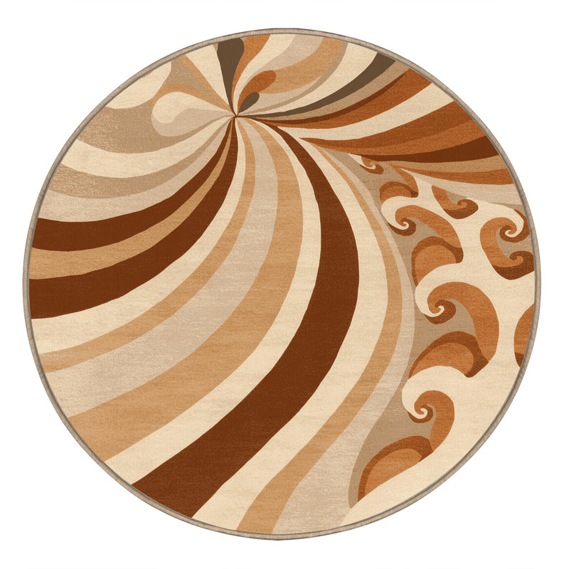Machine Washable Carlstadt Bold & Eclectic Modern Arc Rug in Beige – Beige Binding, 3' Round