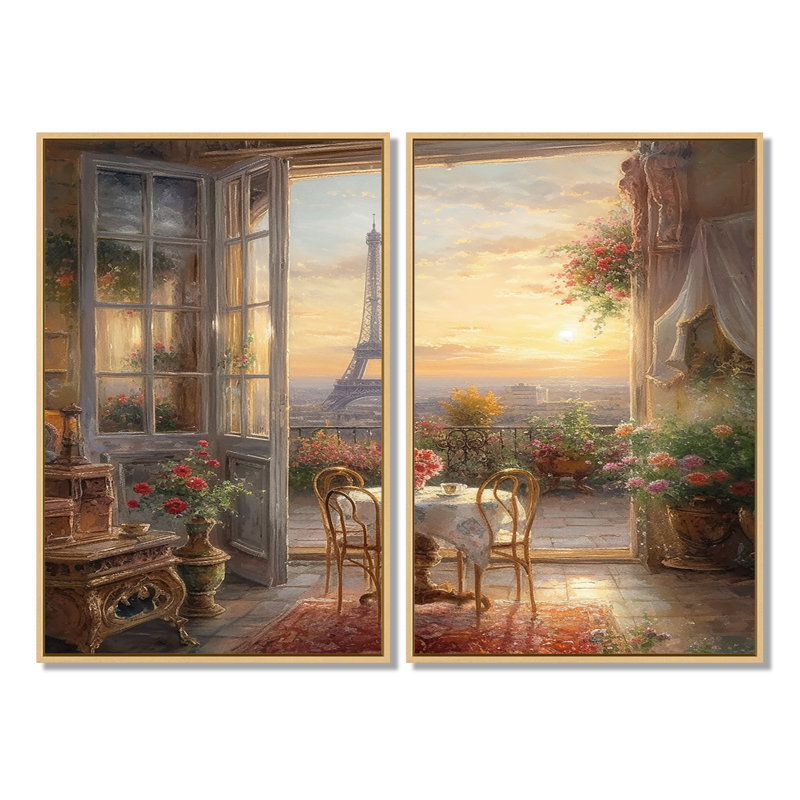 Magnifique tour Eiffel à Paris II - paysages urbains, art mural 2 pièces, H 36 po x l 48 po, Crème, crème