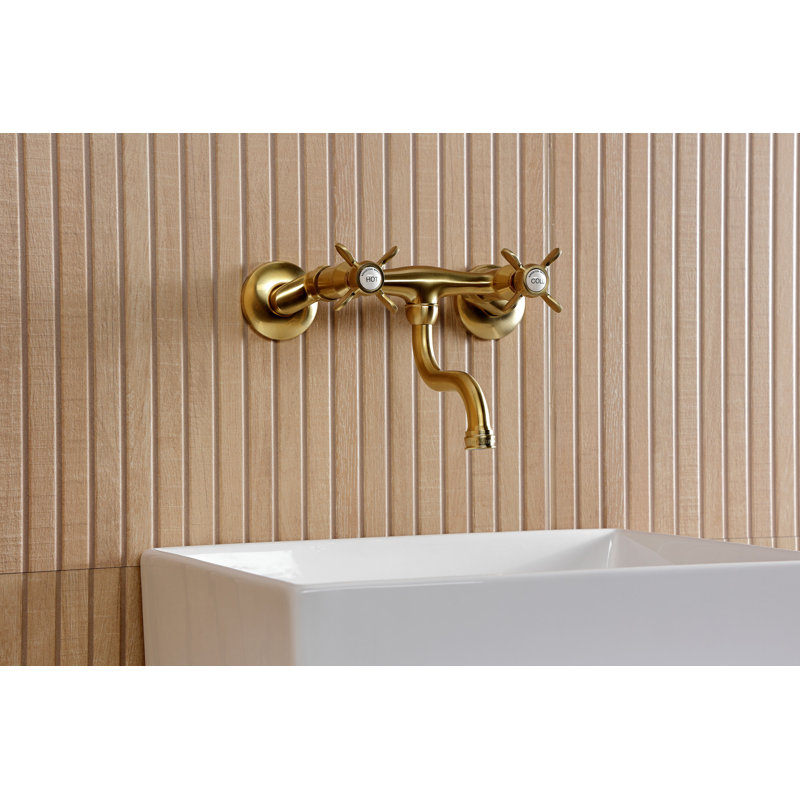 Kingston Brass Essex Two-Handle 2-Hole Wall Mount Bathroom Faucet, Brushed Brass