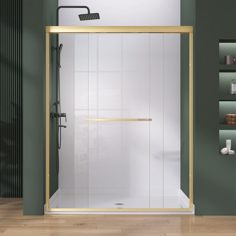 68 To 72 In. W X 75 In. H Double Sliding Shower Door In Brushed Gold Bypass Alcove Shower Door With Clear Glass, Gold