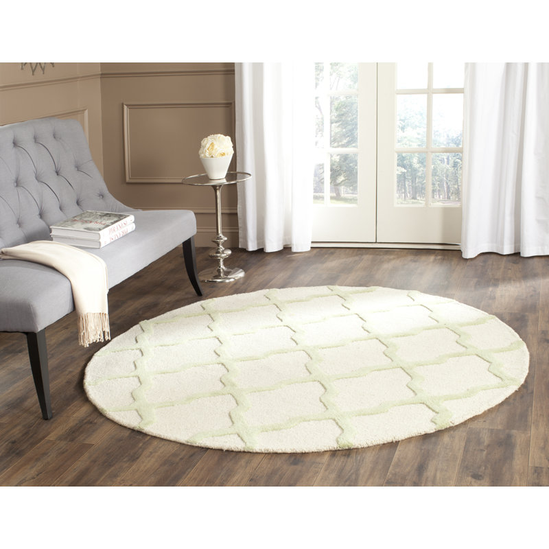 Tapis en laine touffeté à la main Cannen, Rond 6 pi, Ivoire / Vert clair