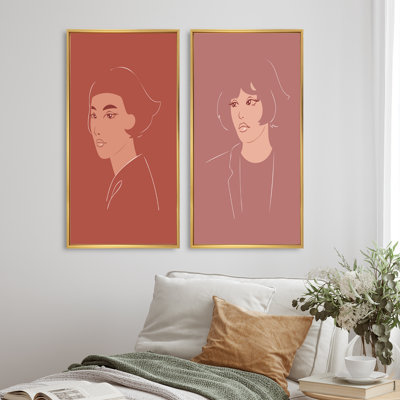 Pop rétro femme portrait minimaliste V - ensemble de 2 peintures