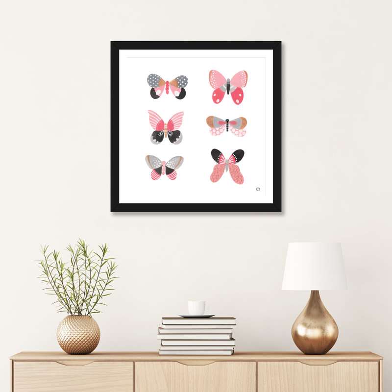 6 papillons art, H 24 po x l 24 po x P 1 po, Papier avec cadre noir